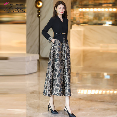 高级感假两件连衣裙长袖高贵显瘦