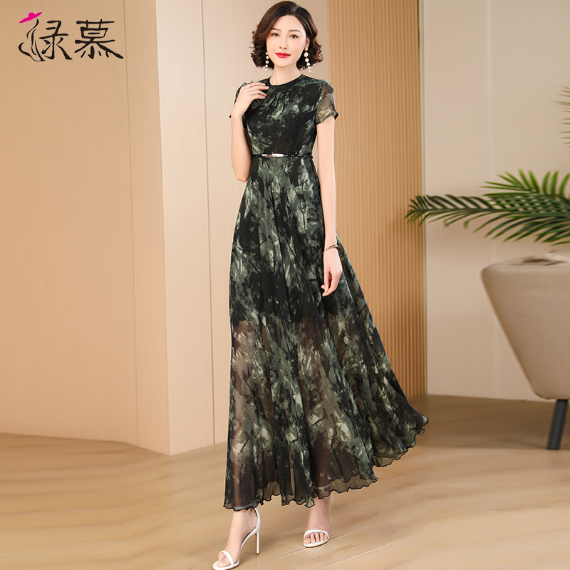 绿慕优雅气质大摆收腰长裙