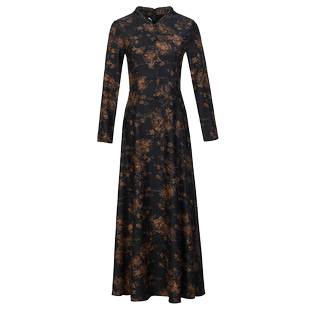 黑色长款连衣裙加绒加厚2025春秋季新气质收腰高级感奢华大牌长裙