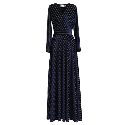 绿慕条纹收腰大摆气质长裙