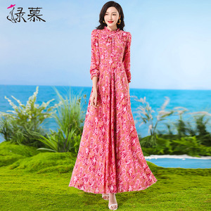 雪纺大摆连衣裙女高级感2026年春夏季新款气质收腰超长裙到脚踝