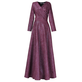 长袖连衣裙女长款过膝2025年春秋新款遮肚子长裙显瘦显高V领