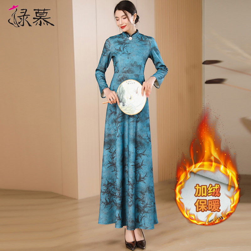 绿慕高端国风改良加绒加厚长裙