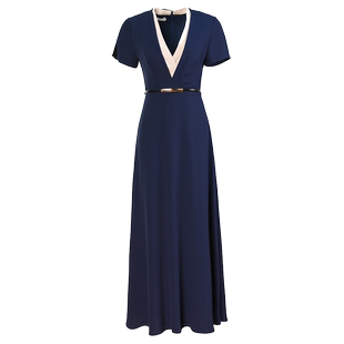 高级感藏蓝色连衣裙女2026春夏新款修身高端正式场合超长裙到脚踝