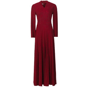 酒红色连衣裙高级感2026春装新款长袖高端气质修身显瘦超长裙