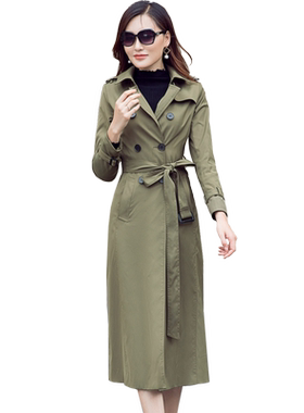 过膝风衣外套女长款大码双排扣