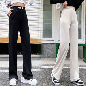 RM22028#休闲垂直阔腿直筒裤女2023秋季韩版高腰宽松显瘦拖地运动卫裤