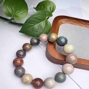 天然阿拉善原石圆珠手链马卡龙奶昔色乌金石石英石手串