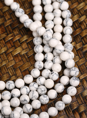 天然白松石散珠DIY手链项链手串珠子带黑色纹路的圆珠配珠材料