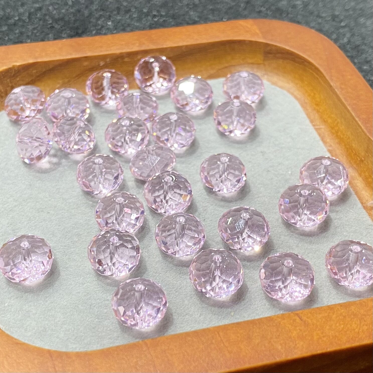 扁珠算盘珠切面粉水晶刻面散珠子