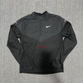 NIKE耐克男子运动训练加绒拼接半开襟跑步长袖 上衣FZ1116 010