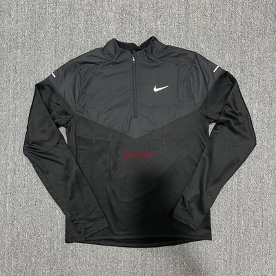 NIKE耐克男子运动训练加绒拼接半开襟跑步长袖上衣FZ1116-010