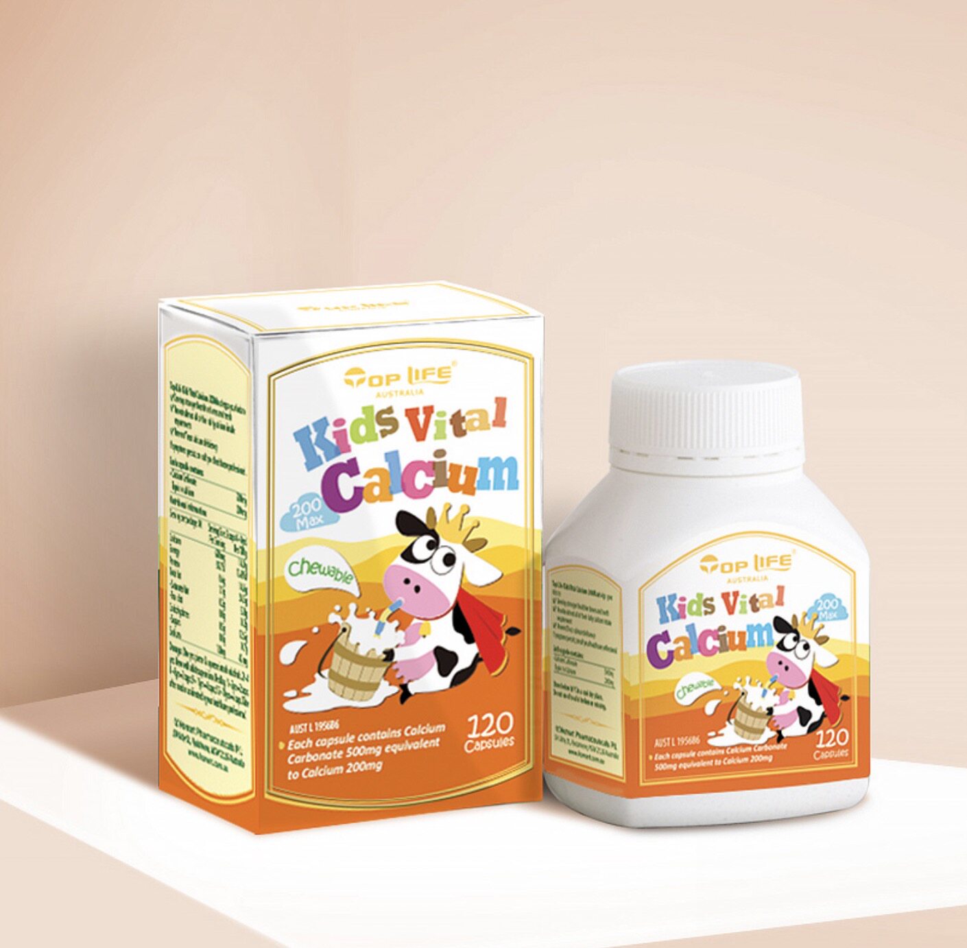 澳洲 top life特维康 儿童活力钙胶囊200max 120粒 每粒=1杯牛奶