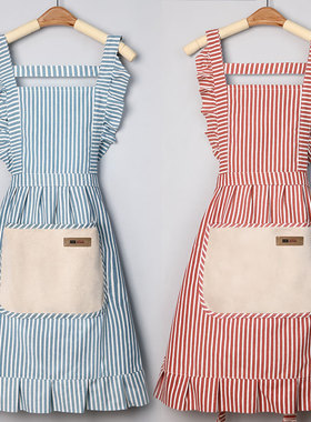 围裙女家用厨房餐饮专用工作服定制2025新款网红棉麻做饭围腰时尚