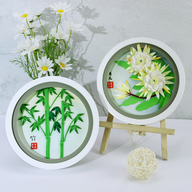 仁禾衍纸画圆形小夜灯材料包中国风diy传统元素学生儿童初学者美