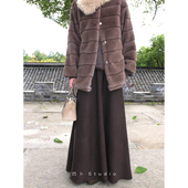 巴卜Studio 深棕色A字裙女冬季 百搭高腰半身裙简约通勤百搭长裙