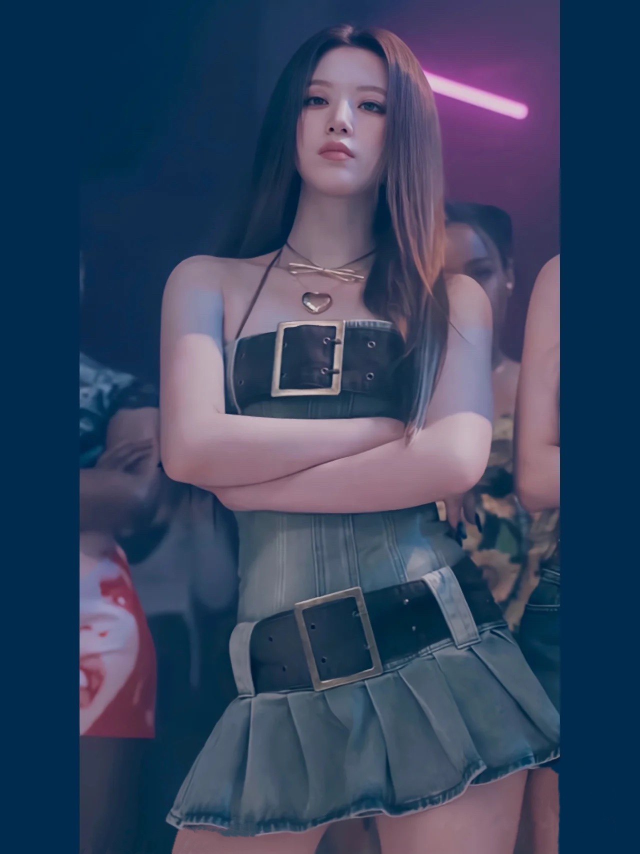 gidle叶舒华同款lesserfim打歌服修身抹胸腰带设计连衣裙牛仔短裙