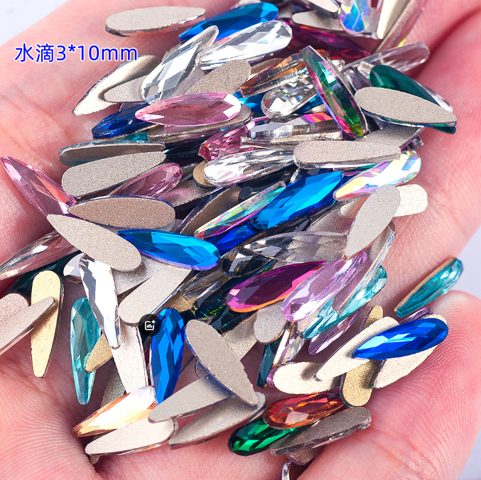 3x10mm水滴平底瓜子钻超闪多切面K9平底钻美甲diy配件服装鞋包钻