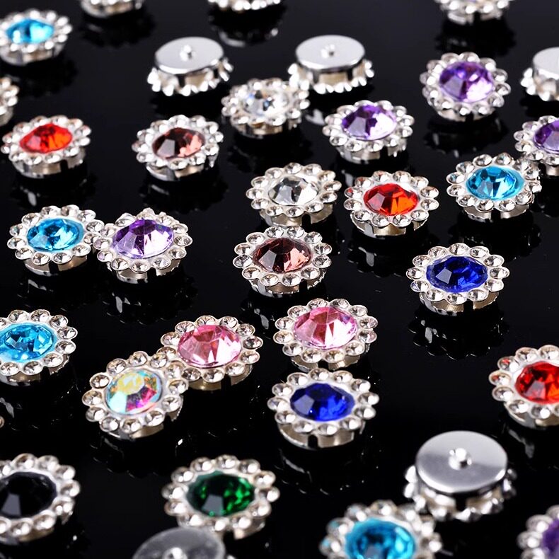 10mm双层花太阳花钻花扣服装钉珠蝴蝶结花盘钻扣发饰可手缝配件