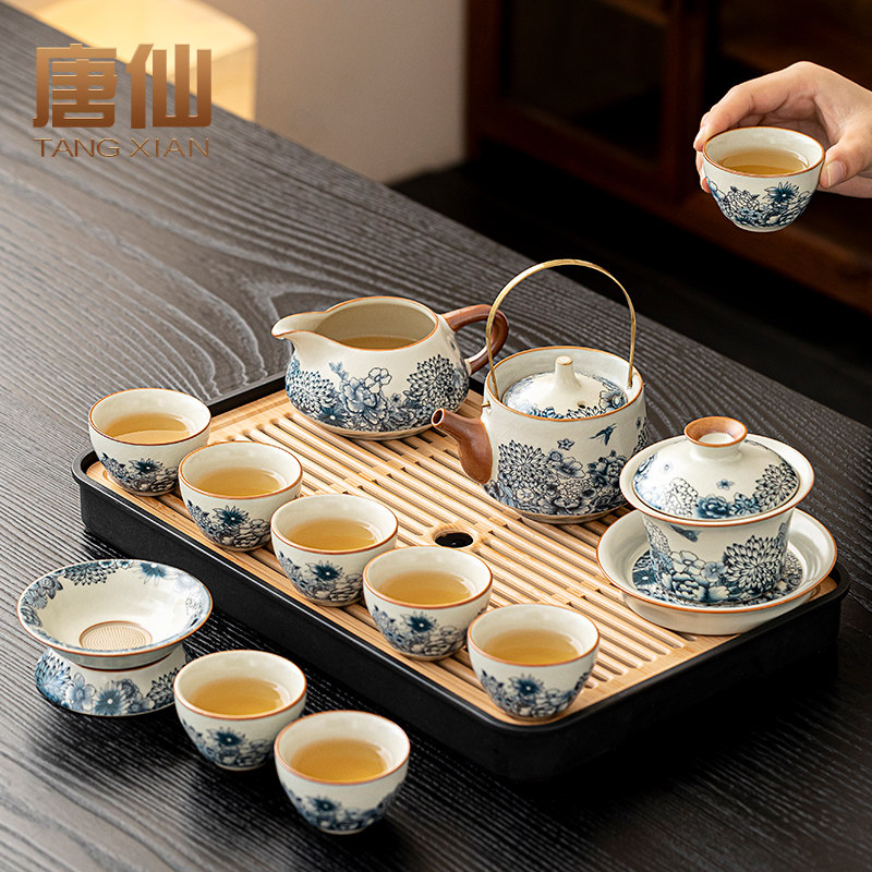 汝窑汝瓷功夫茶具套装陶瓷泡茶壶茶杯盖碗家用轻奢高档中式新款