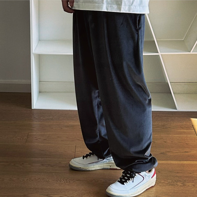 BTTJOB长裤宽松直筒潮牌丝绒休闲