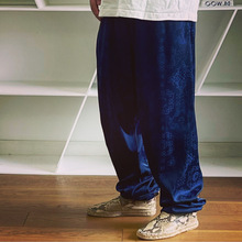 BTTJOB Navy blue silk pants藏青色丝绸轻便陈冠希堆积运动裤