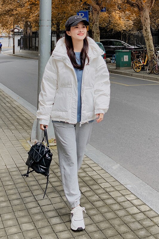 白色短款连帽羽绒服女2024冬季新款小个子学院风90白鸭绒加厚外套,女装羽绒服,浙宝180A