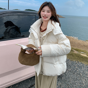 新款现货！米白色减龄连帽羽绒服女浙宝180A/货号1827/p255控358