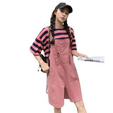 粉色条纹T恤背带短裤两件套女2023夏新款韩版学院风休闲减龄套装，女装套装/套裙，浙宝180A