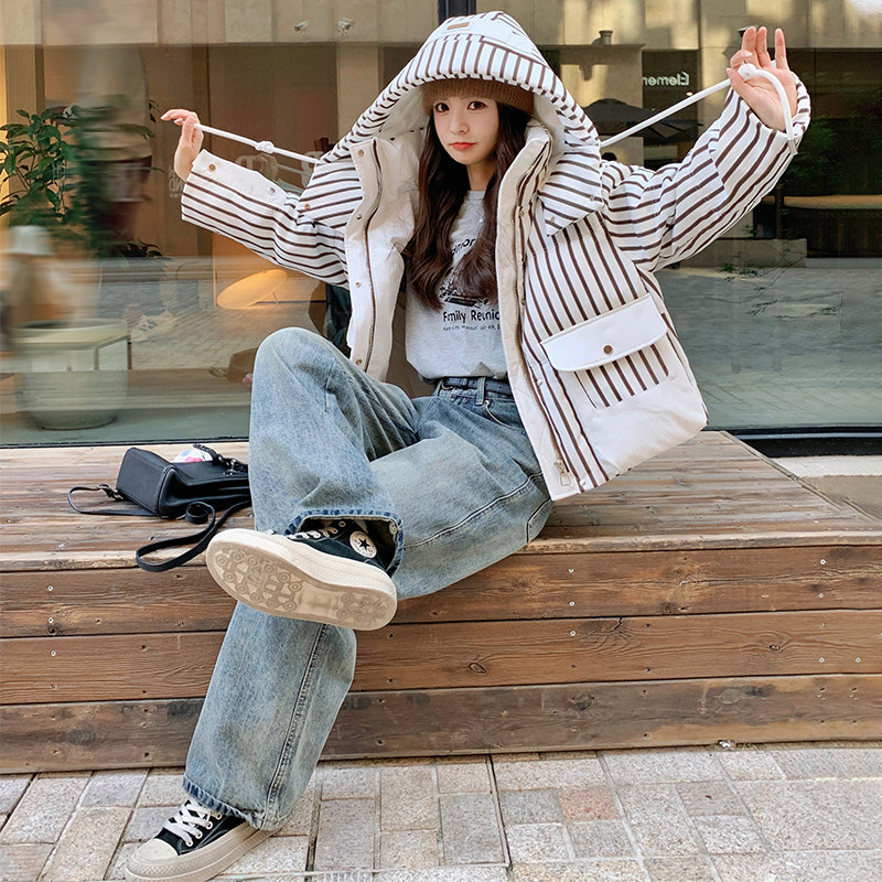 新款现货！冬季短款韩版条纹羽绒服浙宝180A/货号8882/p368控488,女装羽绒服,浙宝180A