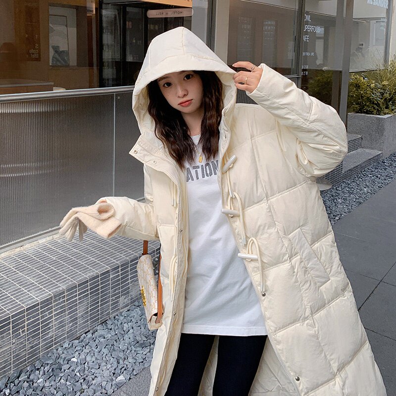 现货韩版米杏色中长款牛角扣羽绒服  178/910/P258/K368图片