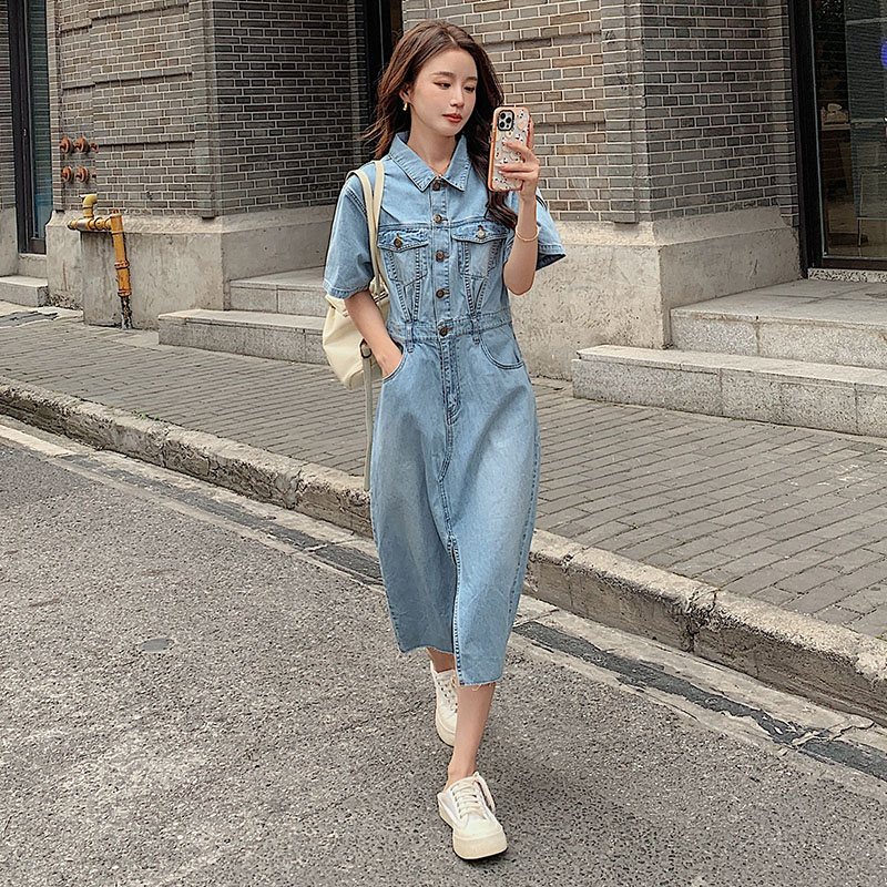 港风polo领牛仔连衣裙女2025夏季新款韩版小个子收腰显瘦衬衫裙子,女装连衣裙,浙宝180A