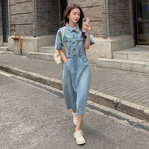 港风polo领牛仔连衣裙女2025夏季新款韩版小个子收腰显瘦衬衫裙子图片