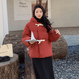 新款！秋冬韩版酒红色牛角扣羽绒服外套浙宝180A/903/P238/控328，女装羽绒服，浙宝180A