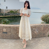 清纯系松弛感白色连衣裙女夏2025年好看减龄独特漂亮绝美连身长裙，女装连衣裙，浙宝180A