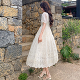 清纯系松弛感白色连衣裙女夏2025年好看减龄独特漂亮绝美连身长裙，女装连衣裙，浙宝180A