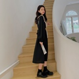 大码黑色娃娃领蕾丝连衣裙女2023春季新款法式温柔风气质收腰显瘦，女装连衣裙，浙宝180A