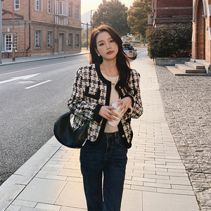 千鸟格小香风外套女2025年春秋新款韩系高级感炸街气质名媛短上衣图片