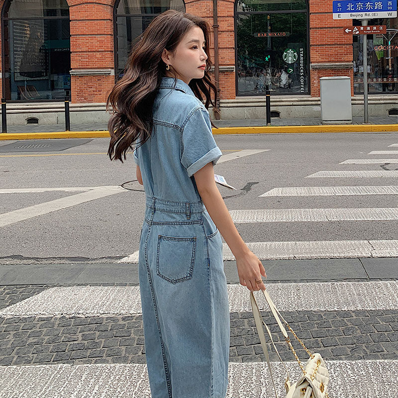 港风polo领牛仔连衣裙女2025夏季新款韩版小个子收腰显瘦衬衫裙子,女装连衣裙,浙宝180A