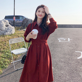 气质高级感红色连衣裙女春秋2025年新款法式赫本风女神范衬衫长裙，女装连衣裙，浙宝180A