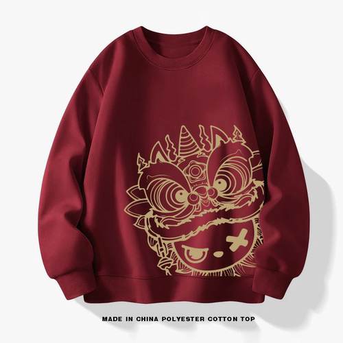 国潮醒狮重磅男女卫衣秋冬季宽松