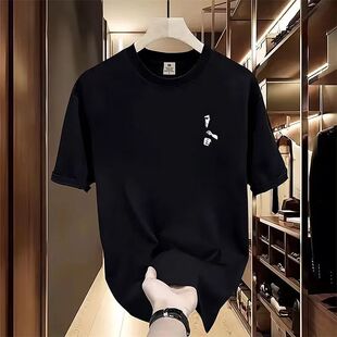 夏季新款复古美式宽松圆领短袖T恤男潮牌李小龙印花休闲百搭上衣