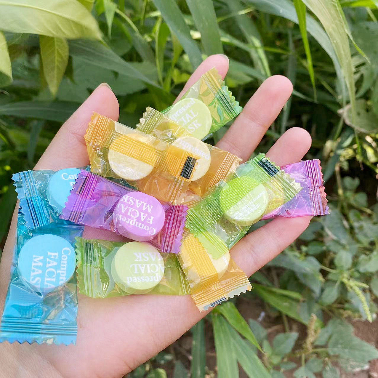 一元5粒！美容常用彩色压缩面膜粒无纺布纸独立糖果包装纯棉湿敷