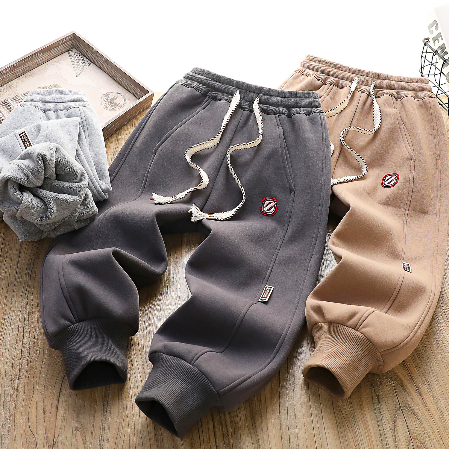 5折!男童冬季加绒运动裤新款儿童宽松长裤子中大童加厚保暖冬棉裤