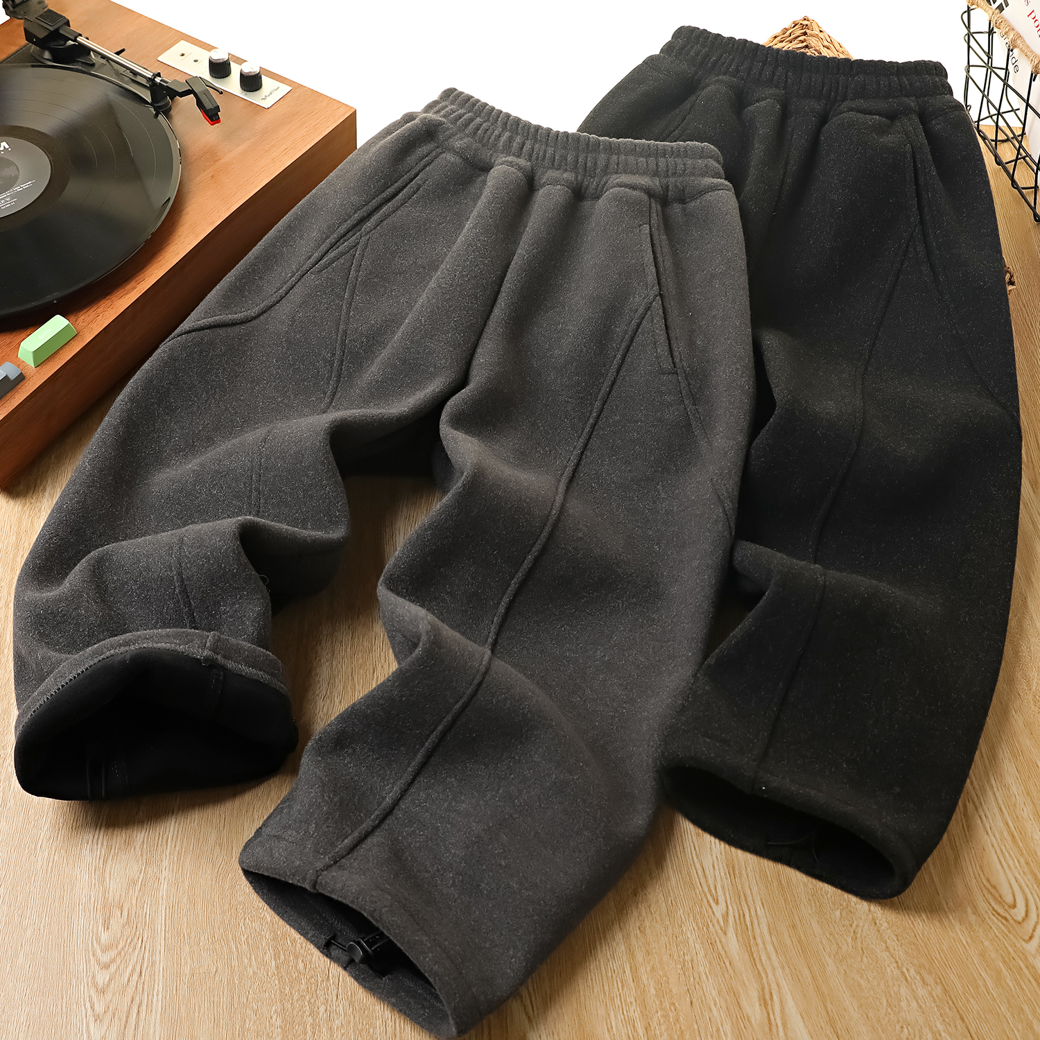 男童毛呢一体绒加厚休闲直筒长裤