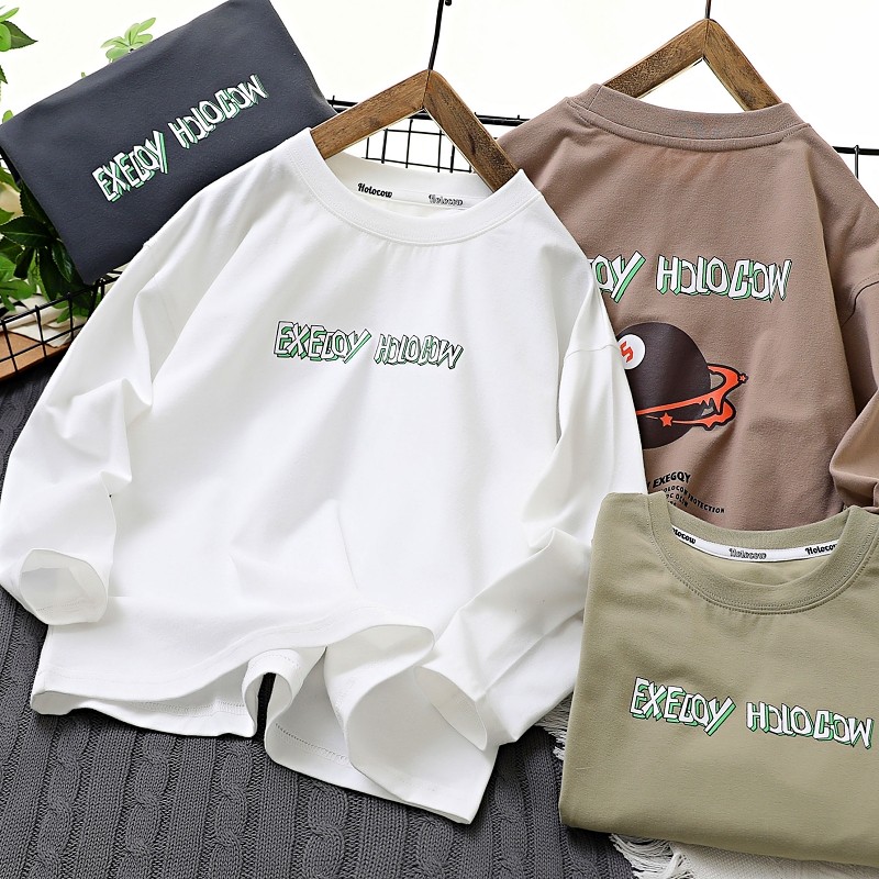 男童春秋圆领长袖T恤2023新款中大童字母印花上衣儿童百搭打底衫,童装/婴儿装/亲子装,T恤,淘宝优惠券,粉丝福利购,淘宝优惠卷