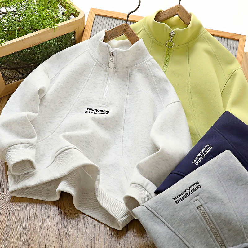 男童春秋立领卫衣2025新款儿童百搭半开领潮上衣中大童休闲套头衫