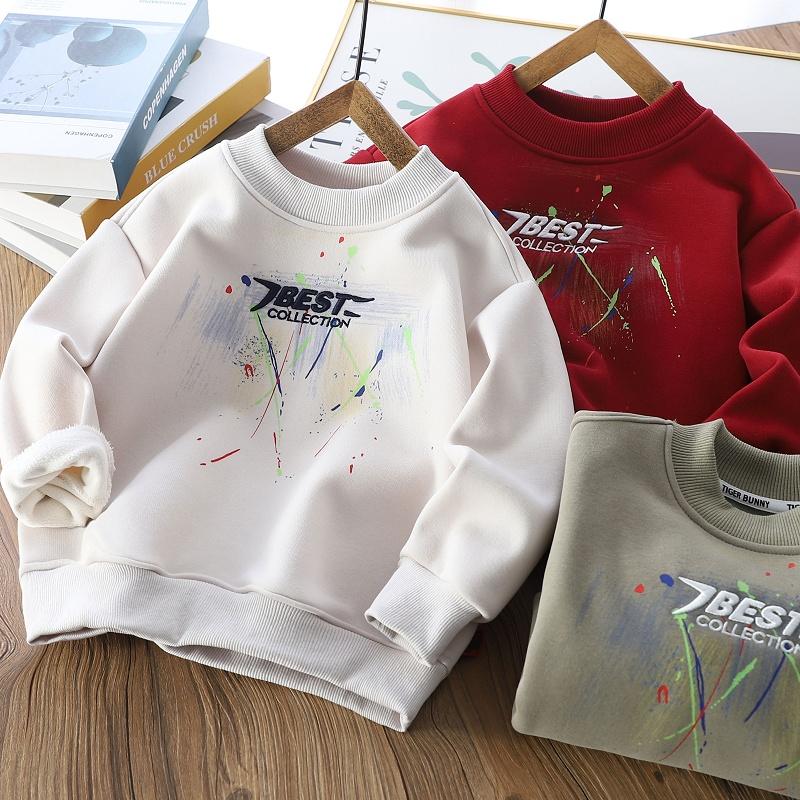 男童一体绒圆领卫衣2024秋冬新款