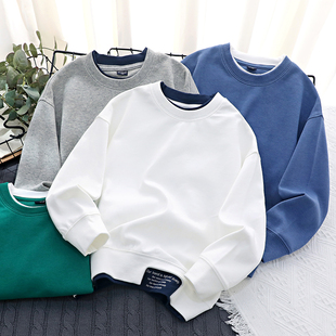 儿童百搭圆领卫衣2025春装 中大童纯色运动上衣 男童纯棉休闲套头衫