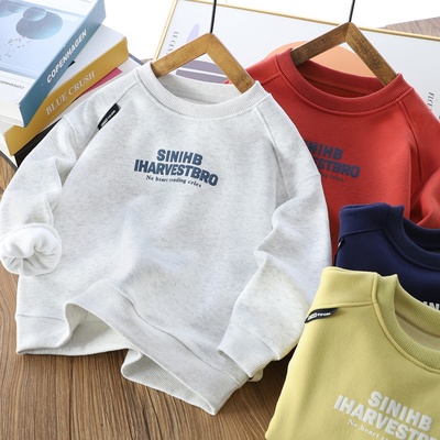 男童秋冬新款字母加绒衫圆领卫衣